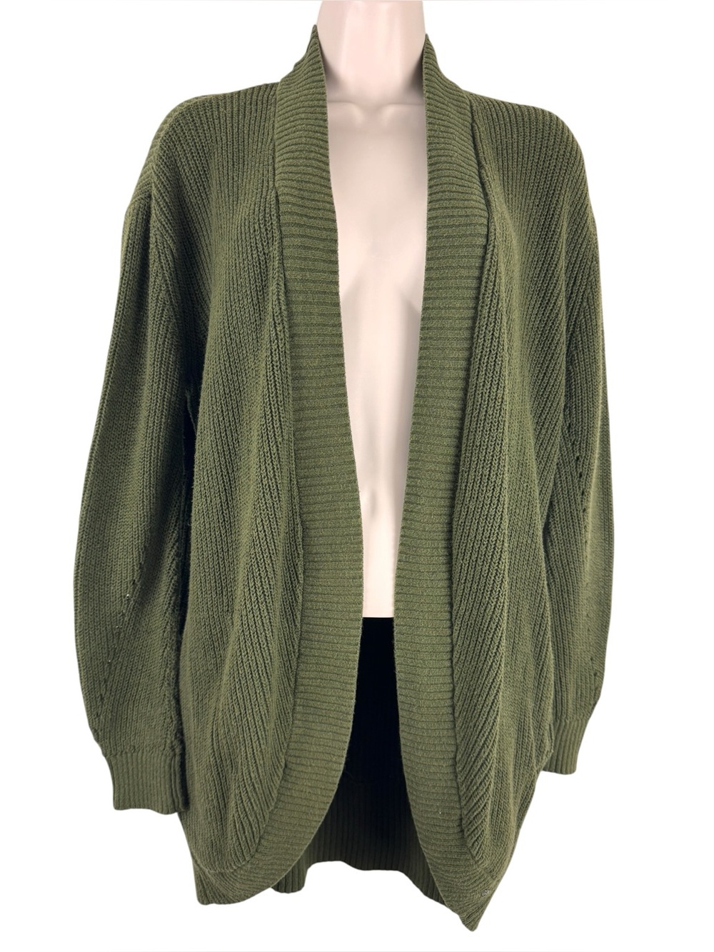 American Eagle Olive Open Front Cardigan Shawl Collar Knit Small